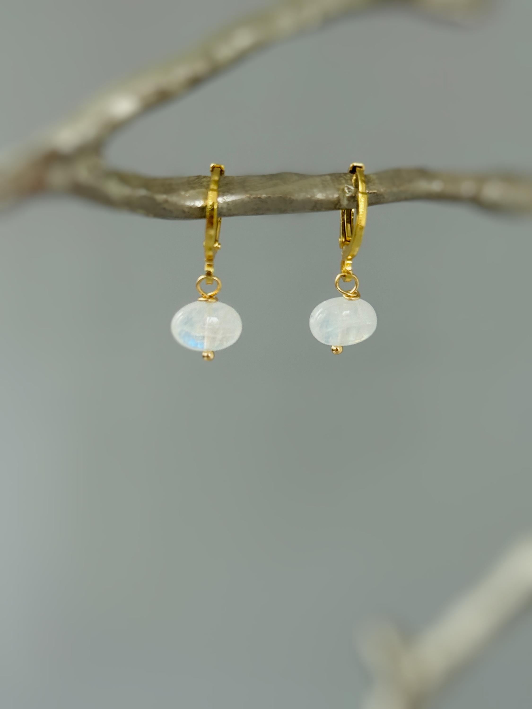 Dainty Moonstone Hoop Earrings Silver, Gold, Rose Gold Minimalist Huggie Hoop Dangle Earrings June Birthstone Jewelry Handmade gift for wife