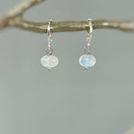 Dainty Moonstone Hoop Earrings Silver, Gold, Rose Gold Minimalist Huggie Hoop Dangle Earrings June Birthstone Jewelry Handmade gift for wife