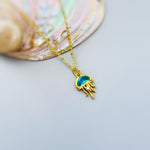 Dainty Gold Jellyfish Necklace handmade beach jewelry unique aqua blue crystal ocean pendant gift for surfers, swimmers, sister daughter