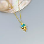 Gold Jellyfish Earrings dangle handmade beach jewelry unique dangling aqua charm ocean earrings gift for surfer, swimmer, sister daughter