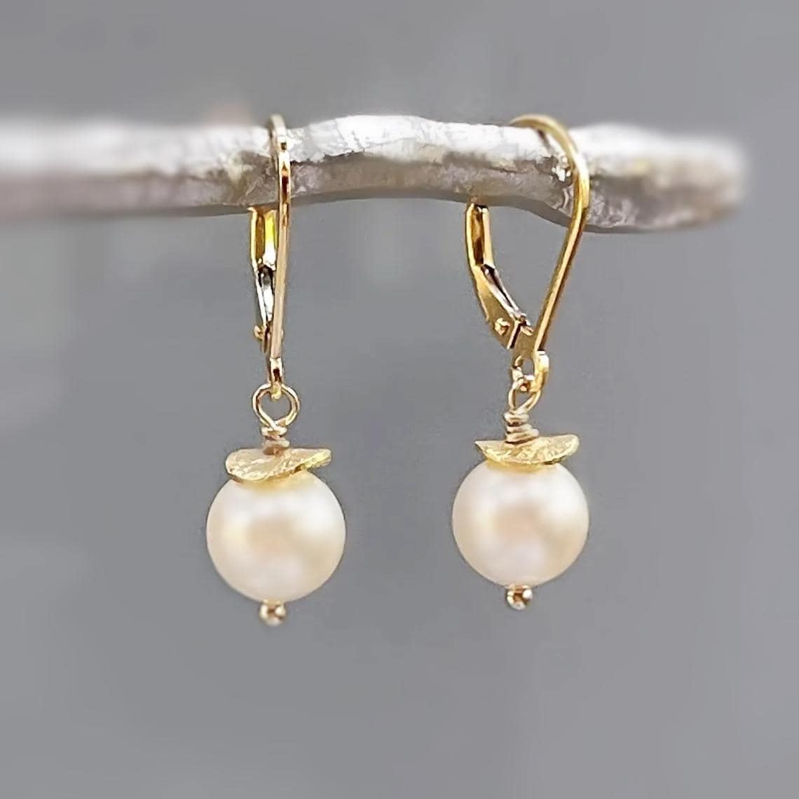 Minimalist Pearl Earrings dangle 14k Gold, Sterling Silver Blue Dainty Drop Earrings dangly artisan handmade jewelry modern bridesmaids gift