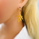 Forest Nature Earrings gold dangle Cedar Branch handmade rustic winter jewelry earthy woodland gifts for outdoor lovers, hikers sisters moms