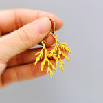 Forest Nature Earrings gold dangle Cedar Branch handmade rustic winter jewelry earthy woodland gifts for outdoor lovers, hikers sisters moms