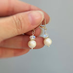 Pearl and Moonstone Earrings Dangle Sterling Silver, 14k Gold Handmade Gemstone Freshwater Pearl Jewelry June birth stone gift for mom, wife