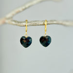 Onyx Black Heart Earrings Dangle Huggie Hoops Gold, Silver minimalist whimsigoth jewelry gift July Birthstone handmade gold gemstone hoops