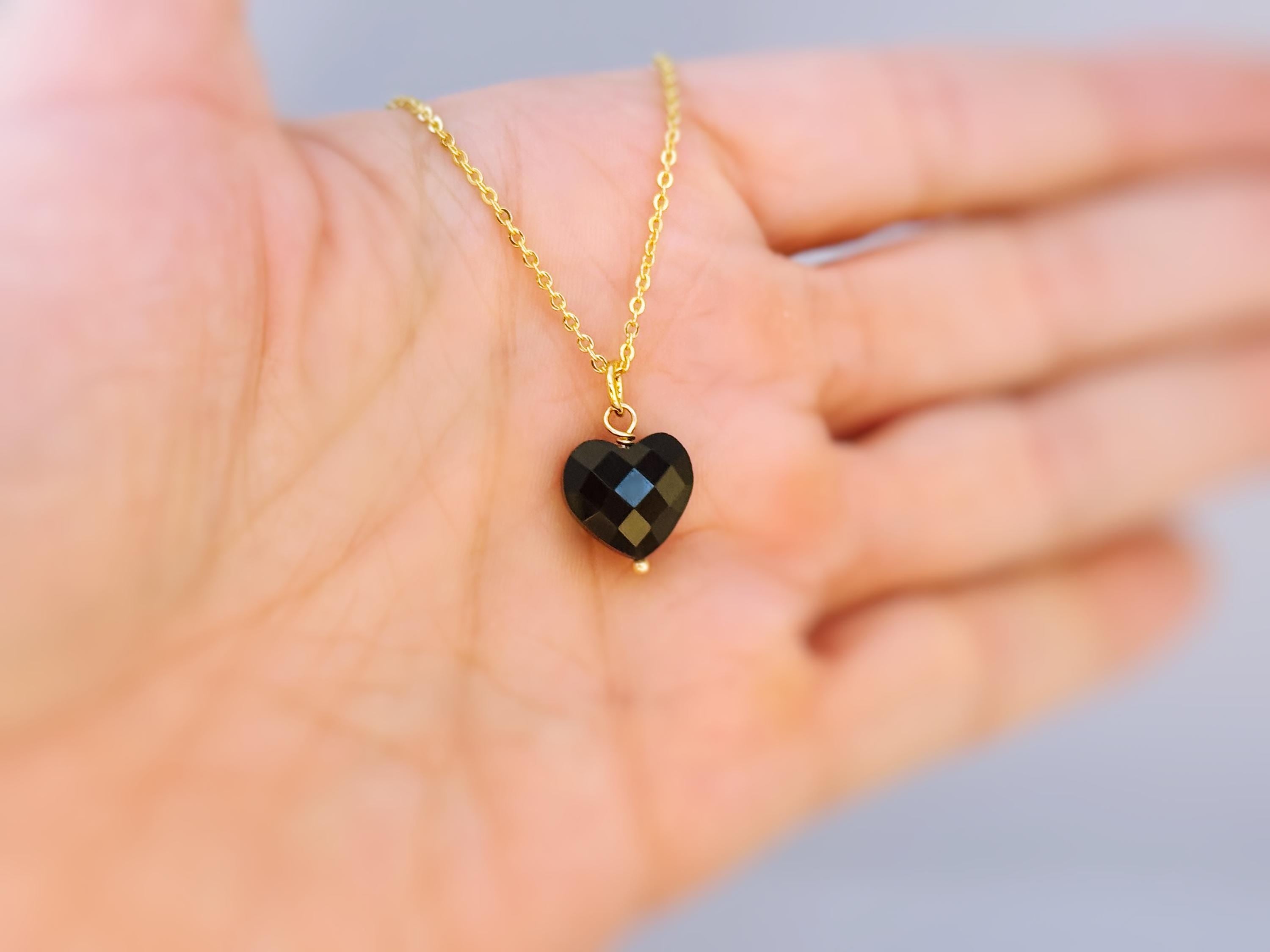 Dainty Black Onyx Heart Necklace, Faceted Onyx Pendant in 14k Gold Fill, Sterling Silver July Birthstone whimsigoth Jewelry witchy gothic