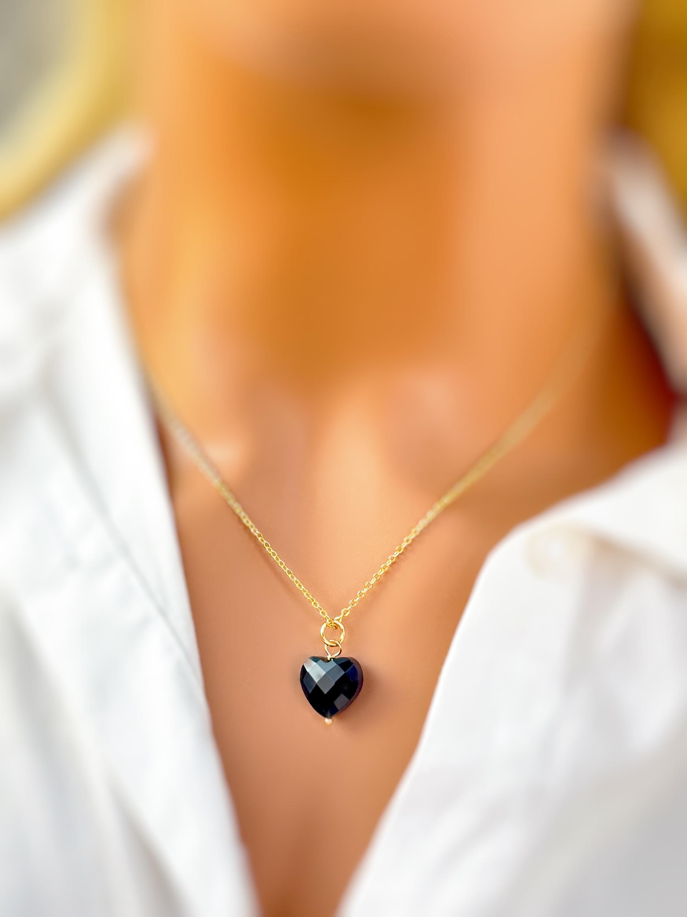 Dainty Black Onyx Heart Necklace, Faceted Onyx Pendant in 14k Gold Fill, Sterling Silver July Birthstone whimsigoth Jewelry witchy gothic