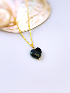 Dainty Black Onyx Heart Necklace, Faceted Onyx Pendant in 14k Gold Fill, Sterling Silver July Birthstone whimsigoth Jewelry witchy gothic