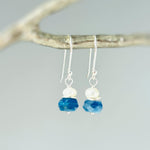 Dainty Moonstone and blue Kyanite Earrings dangle Sterling Silver
