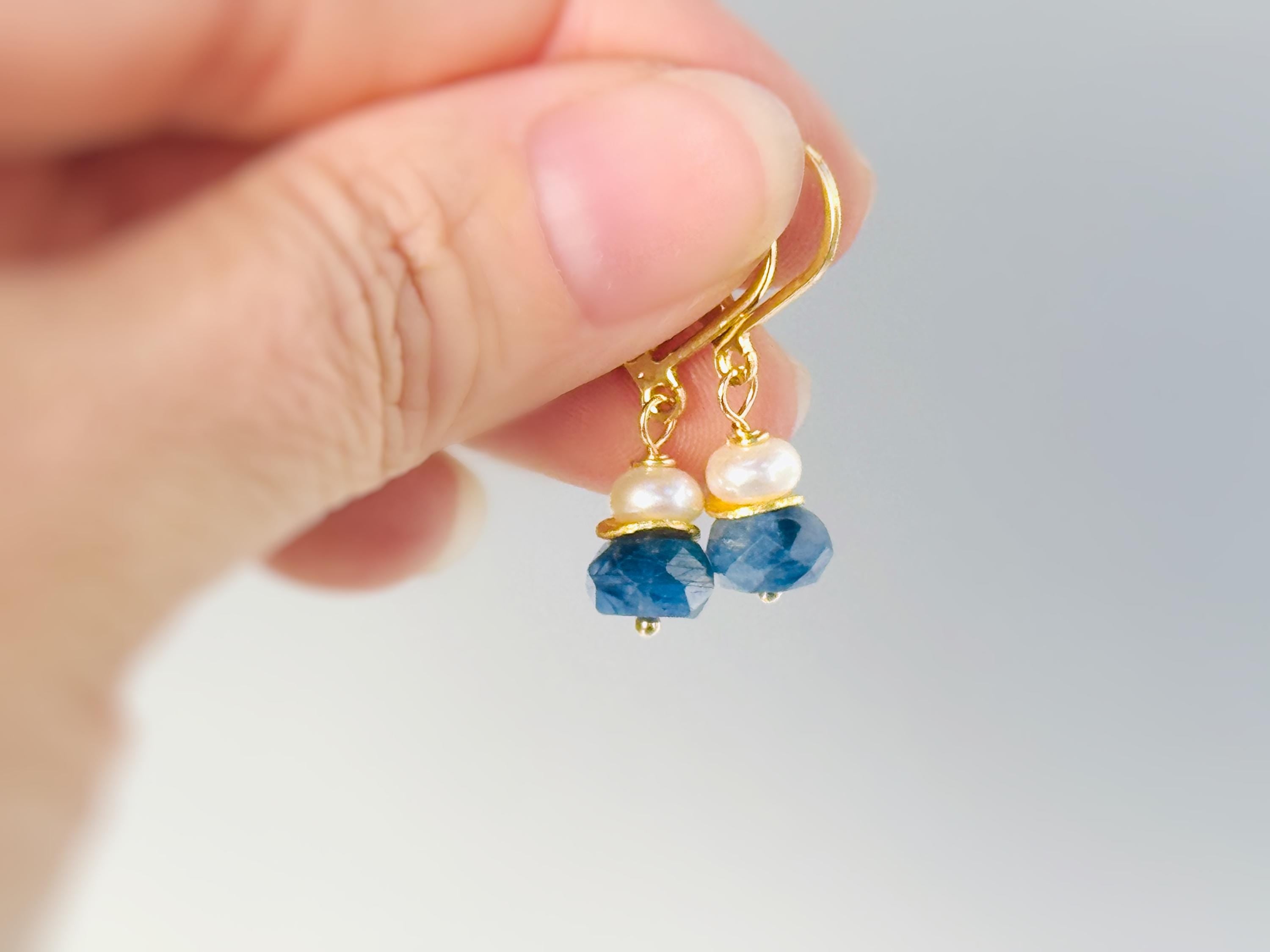 Dainty Moonstone and blue Kyanite Earrings dangle Sterling Silver