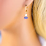 Dainty Pearl and Tanzanite Earrings dangle 14k gold , Sterling Silver handmade purple gemstone freshwater pearl jewelry December birthstone