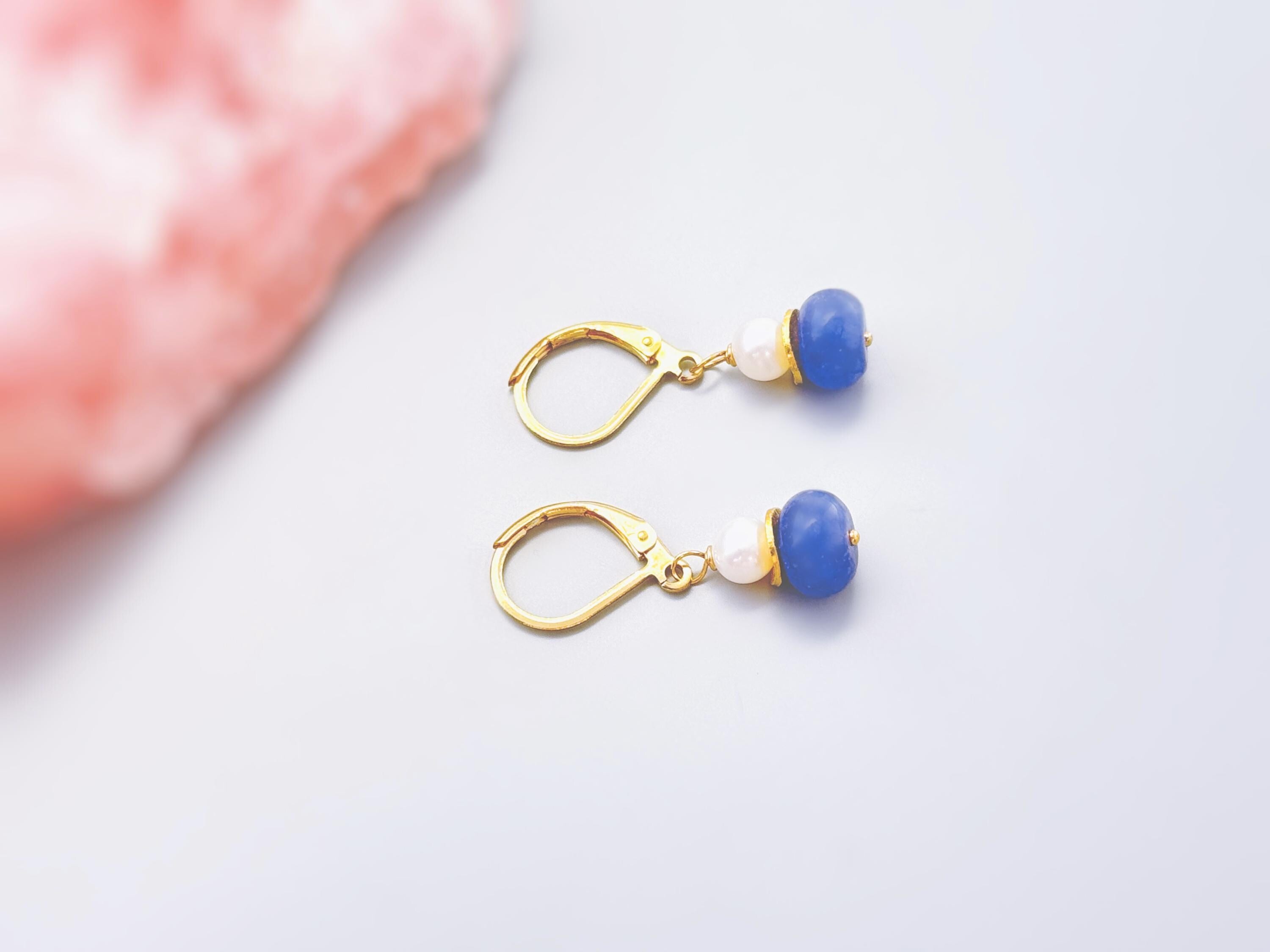 Dainty Pearl and Tanzanite Earrings dangle 14k gold , Sterling Silver handmade purple gemstone freshwater pearl jewelry December birthstone