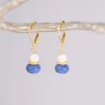 Dainty Pearl and Tanzanite Earrings dangle 14k gold , Sterling Silver handmade purple gemstone freshwater pearl jewelry December birthstone