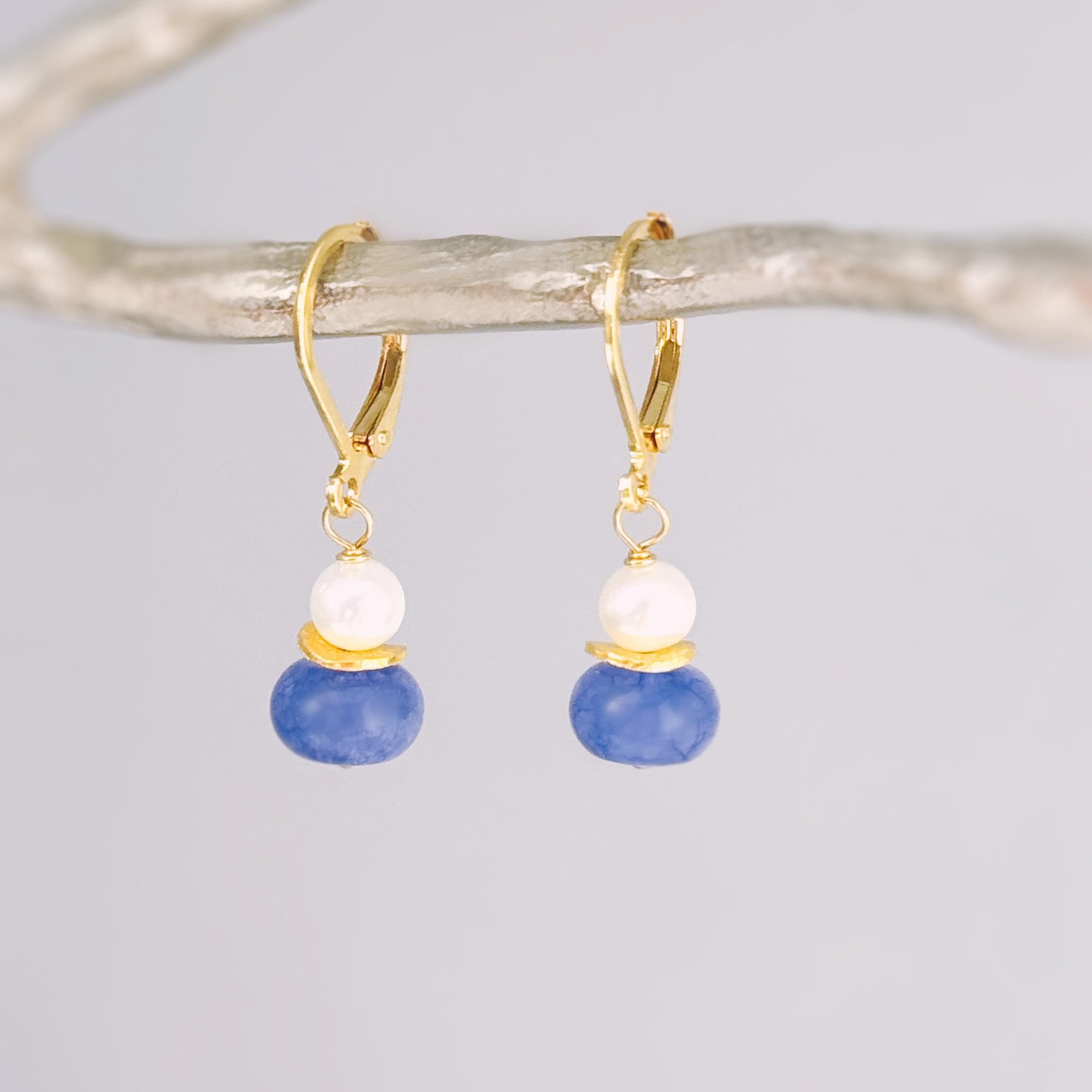 Dainty Pearl and Tanzanite Earrings dangle 14k gold , Sterling Silver handmade purple gemstone freshwater pearl jewelry December birthstone