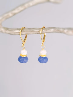 Dainty Pearl and Tanzanite Earrings dangle 14k gold , Sterling Silver handmade purple gemstone freshwater pearl jewelry December birthstone