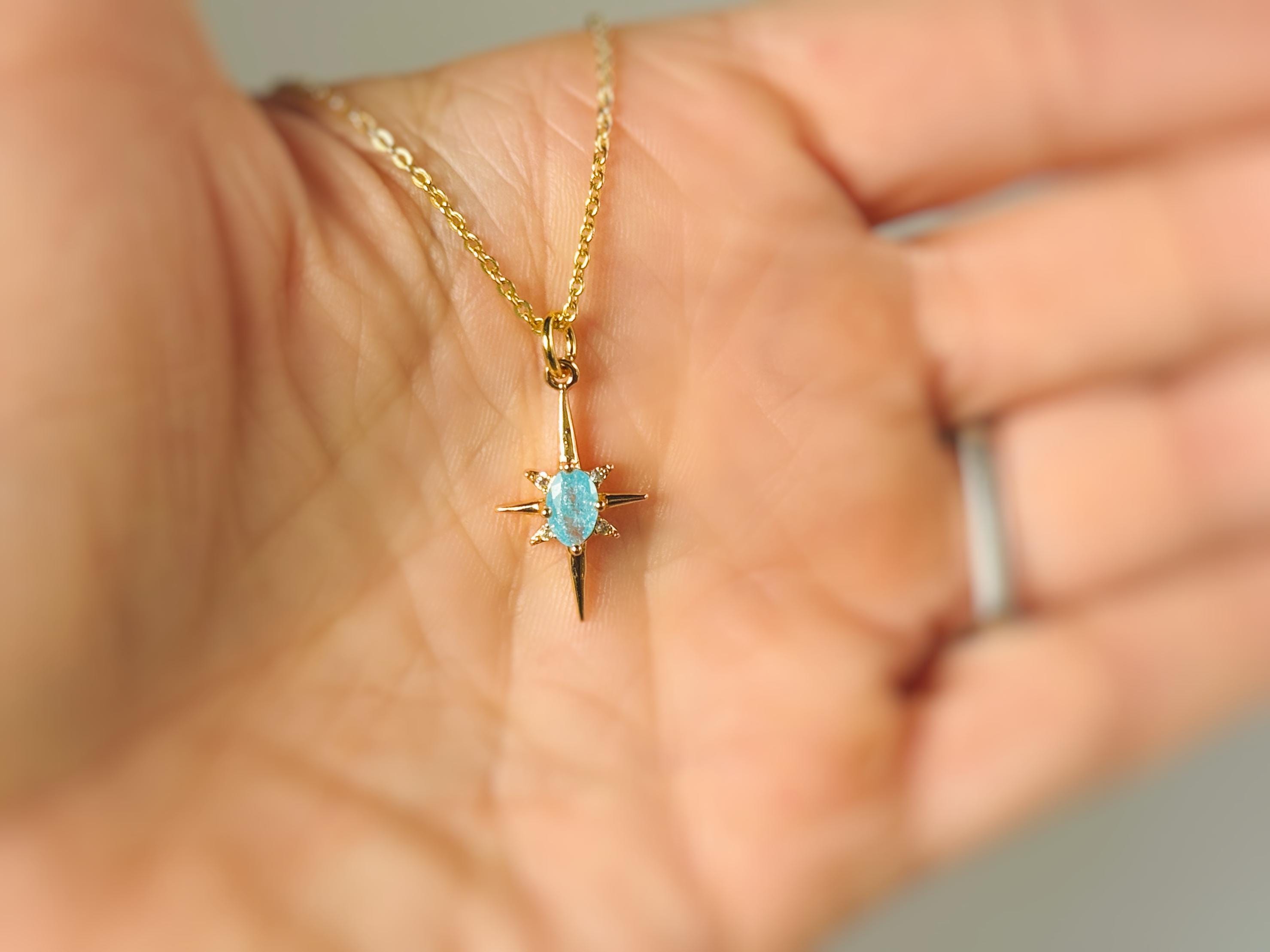 Gold North Star Necklace dainty aqua blue Polaris pendant minimalist crystal necklace travel jewelry gift for graduation adventurer daughter