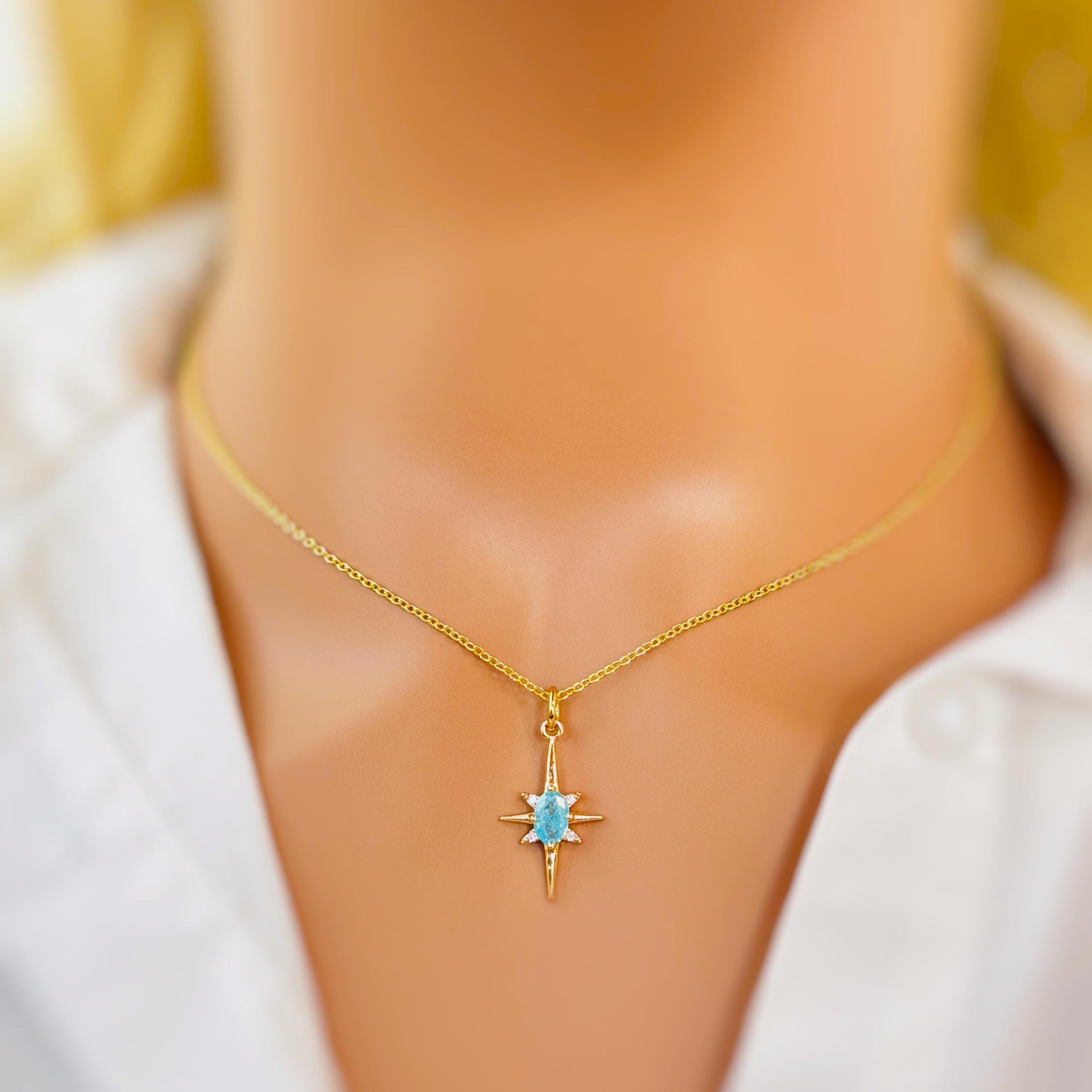 Gold North Star Necklace dainty aqua blue Polaris pendant minimalist crystal necklace travel jewelry gift for graduation adventurer daughter