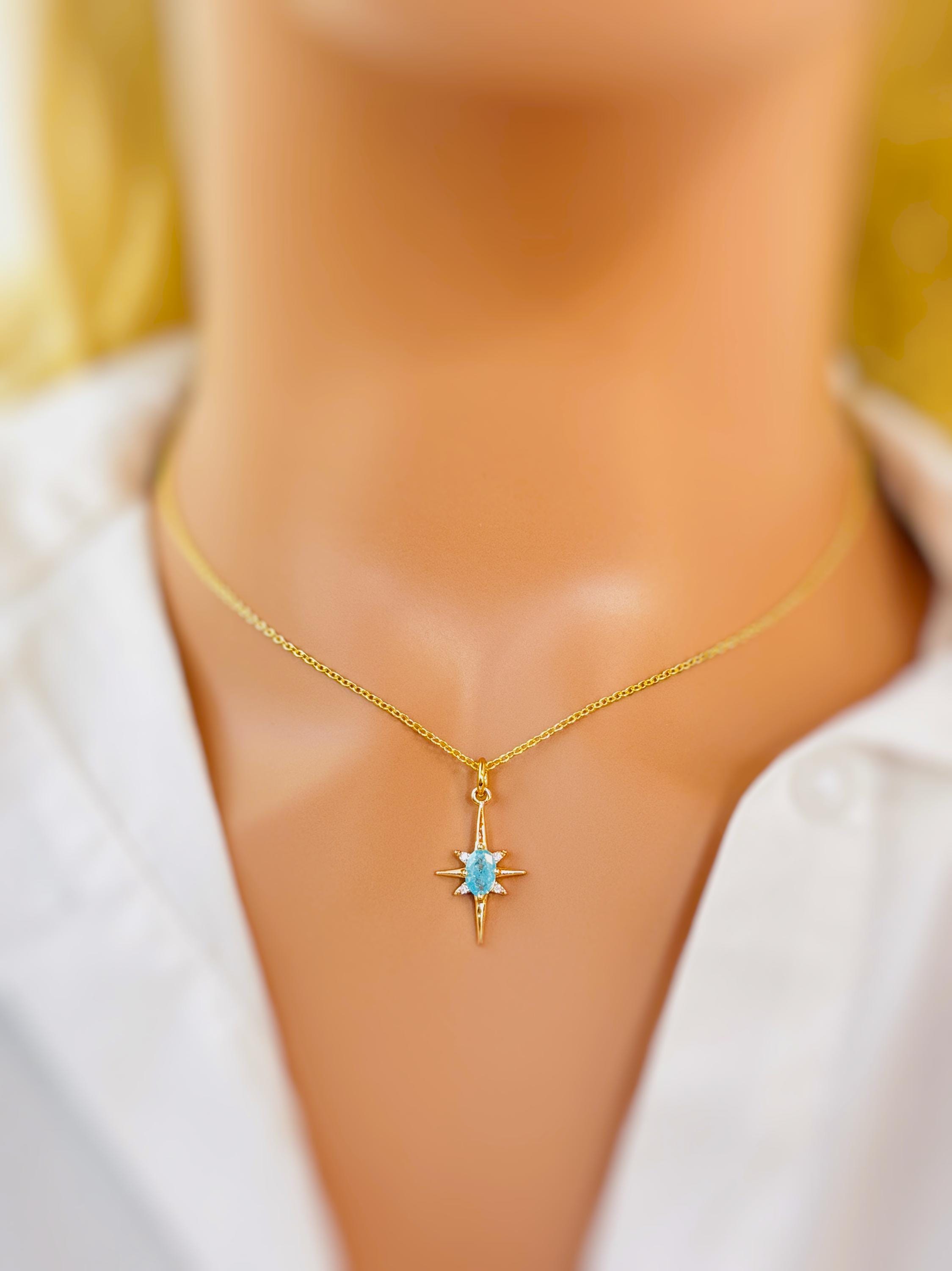 Gold North Star Necklace dainty aqua blue Polaris pendant minimalist crystal necklace travel jewelry gift for graduation adventurer daughter