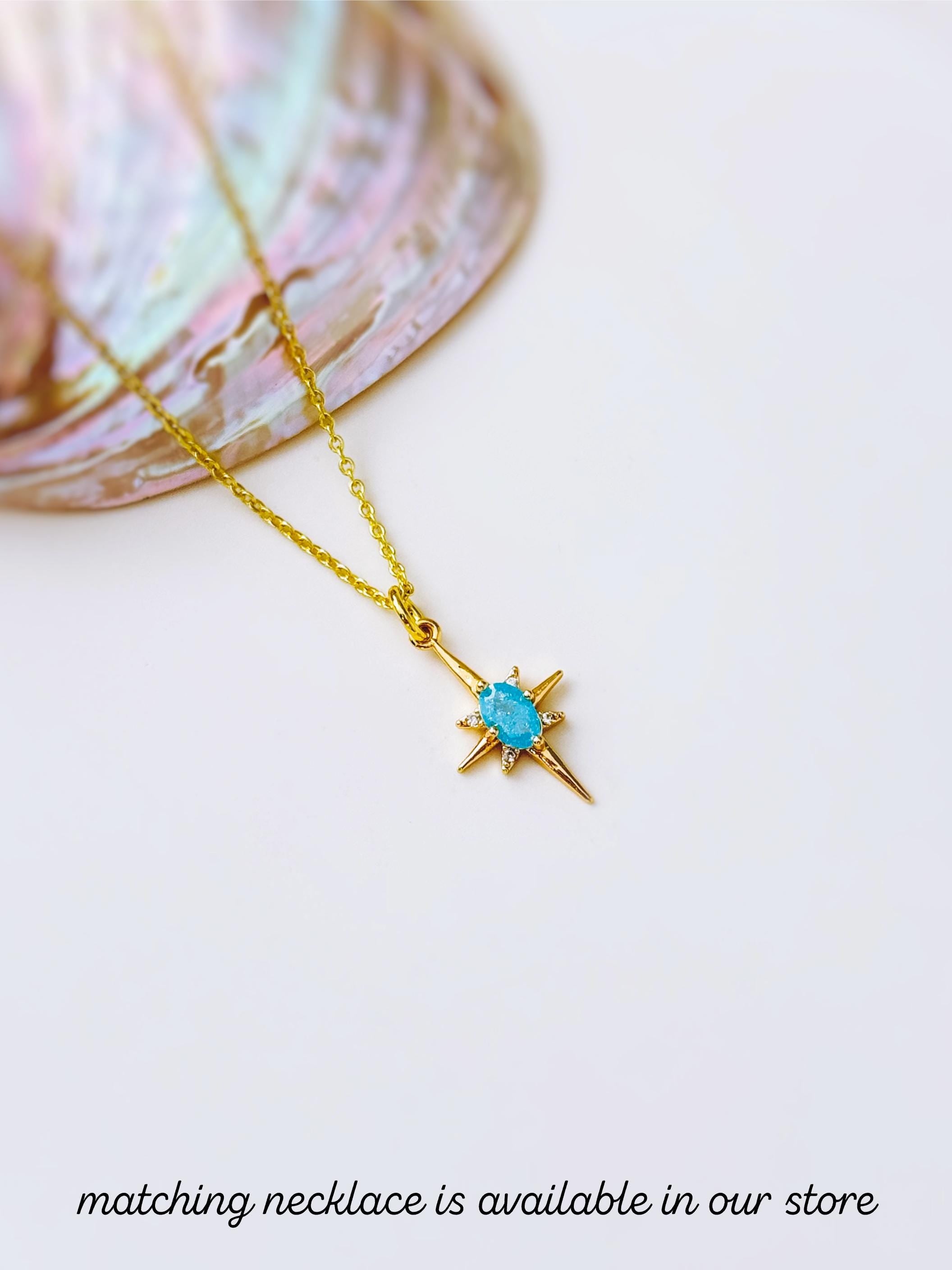 North Star Earrings dangle gold Huggie Hoops dainty minimalist blue Polaris charm aqua crystal earrings handmade jewelry gift for daughter