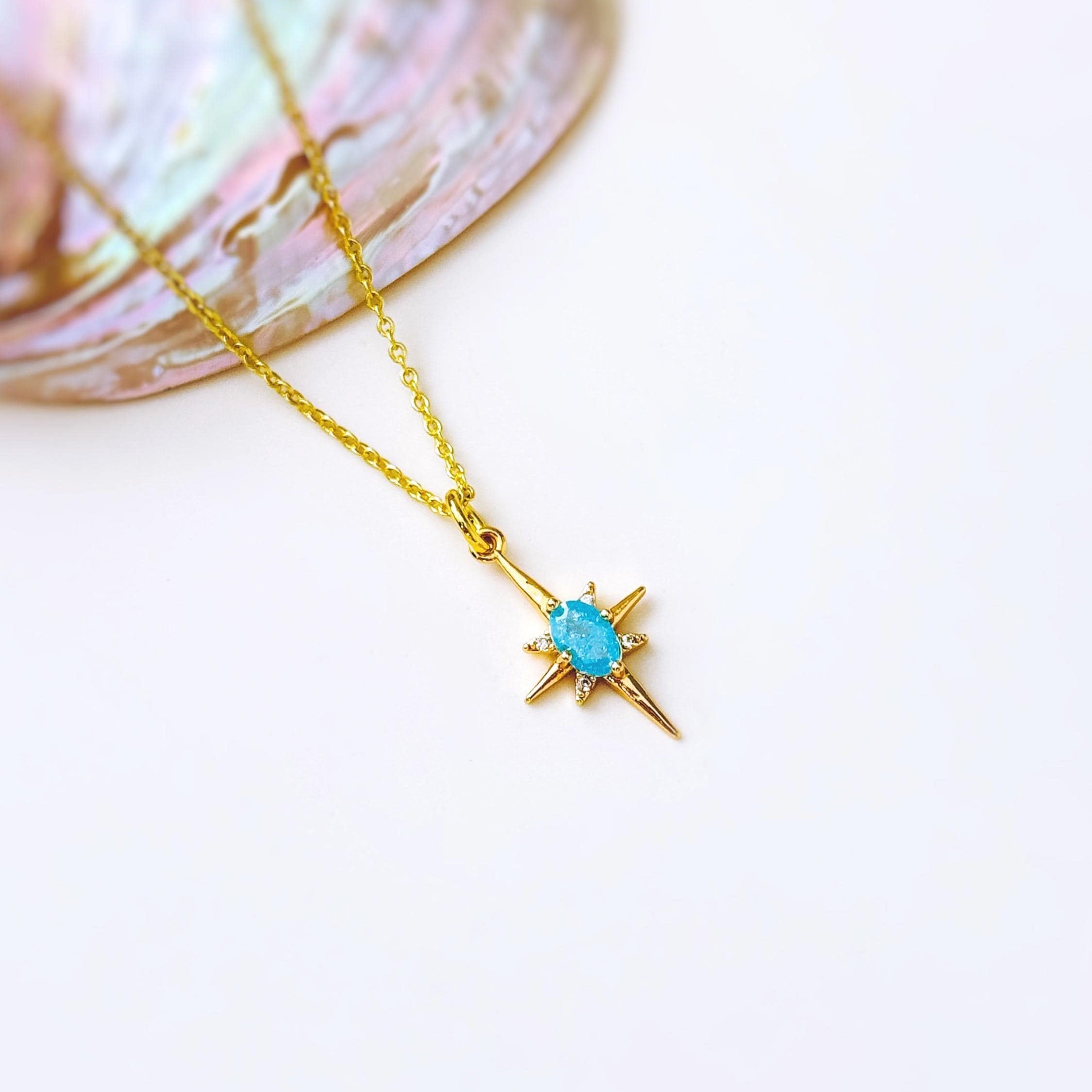 Gold North Star Necklace dainty aqua blue Polaris pendant minimalist crystal necklace travel jewelry gift for graduation adventurer daughter