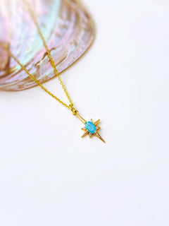 Gold North Star Necklace dainty aqua blue Polaris pendant minimalist crystal necklace travel jewelry gift for graduation adventurer daughter