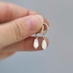 Dainty Gold Mother of Pearl Earrings Silver, Gold, Rose Gold  Huggie Hoops minimalist teardrop dangle earrings handmade bridesmaid gift