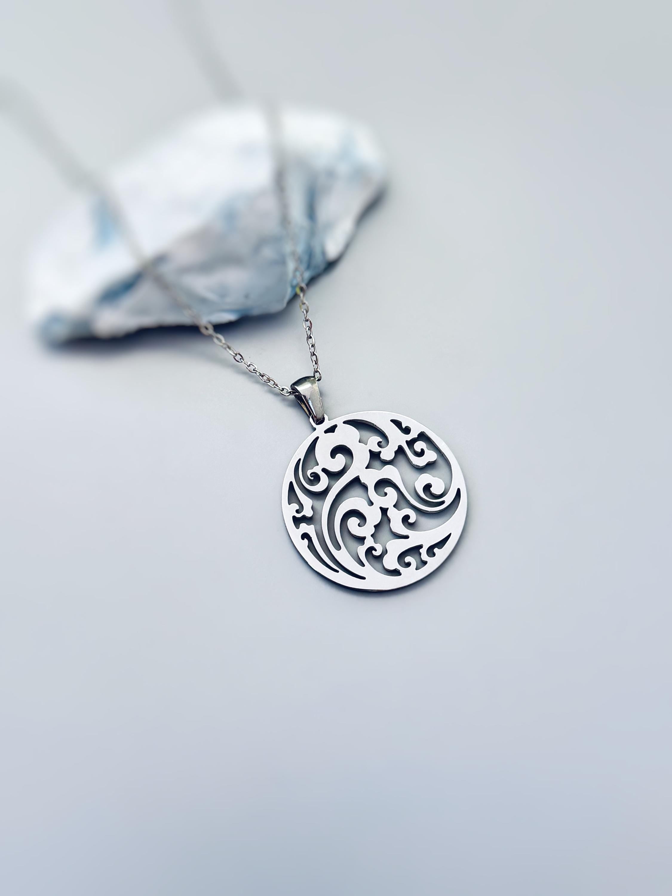 Silver Filigree Cloud Necklace sky wave pendant handmade jewelry gift for outdoor nature lovers and adventurers daughter, sister, friend bff