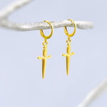 Gold Sword Earrings dangle handmade medieval mythical fantasy dagger punk jewelry renaissance faire Celtic gothic gift earrings for women