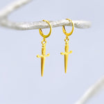 Gold Sword Earrings dangle handmade medieval mythical fantasy dagger punk jewelry renaissance faire Celtic gothic gift earrings for women