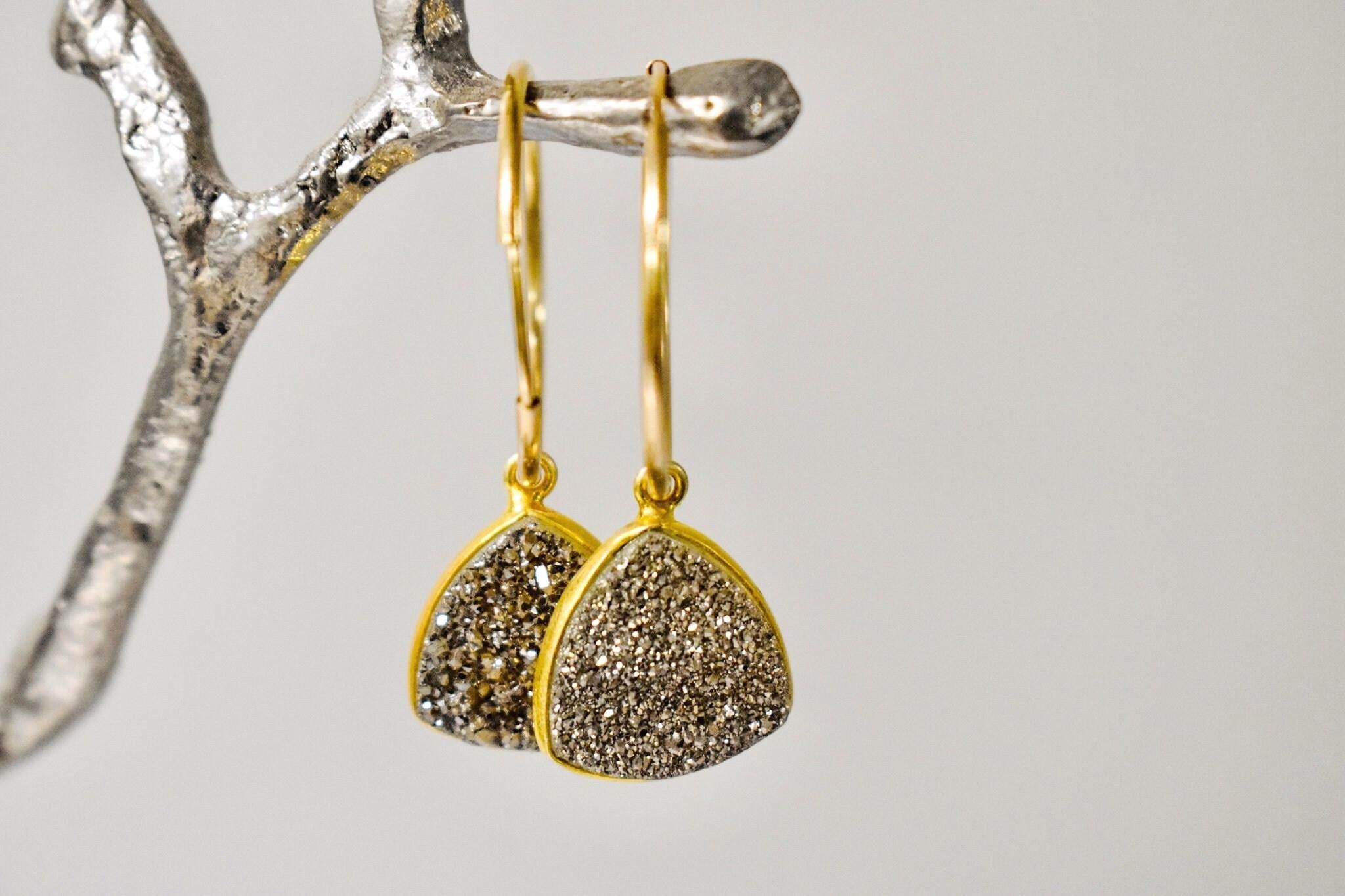 Sparkling Druzy Hoop Earrings Minimalist Modern Druzy Hoops