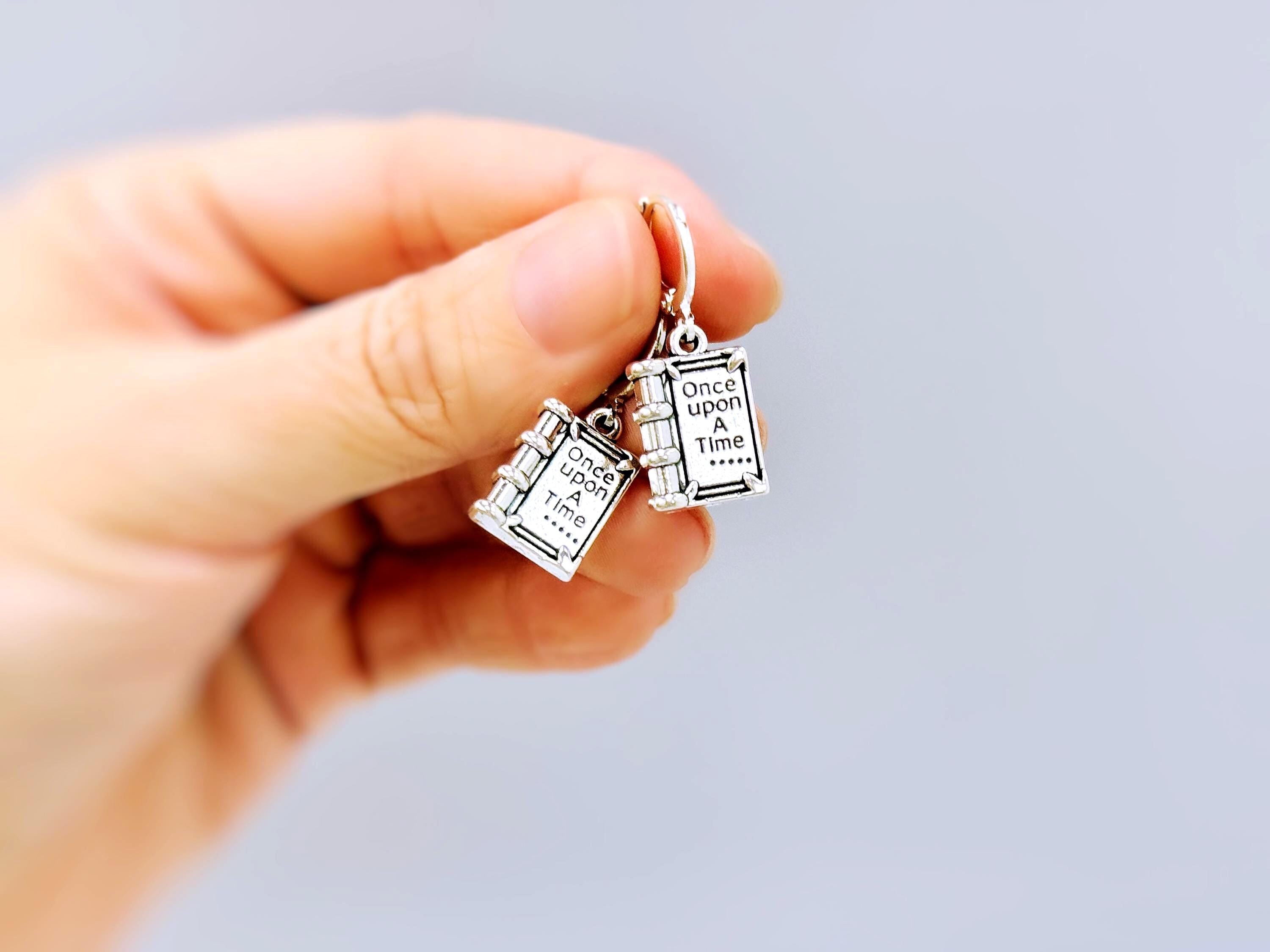 Book Earrings dangle handmade silver Bookish Jewelry unique dangling fun charm earrings nerdy bookish gift for book clubs, teachers, readers