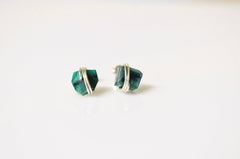 Raw Emerald Stud Earrings Organic Gemstone Stud Earrings