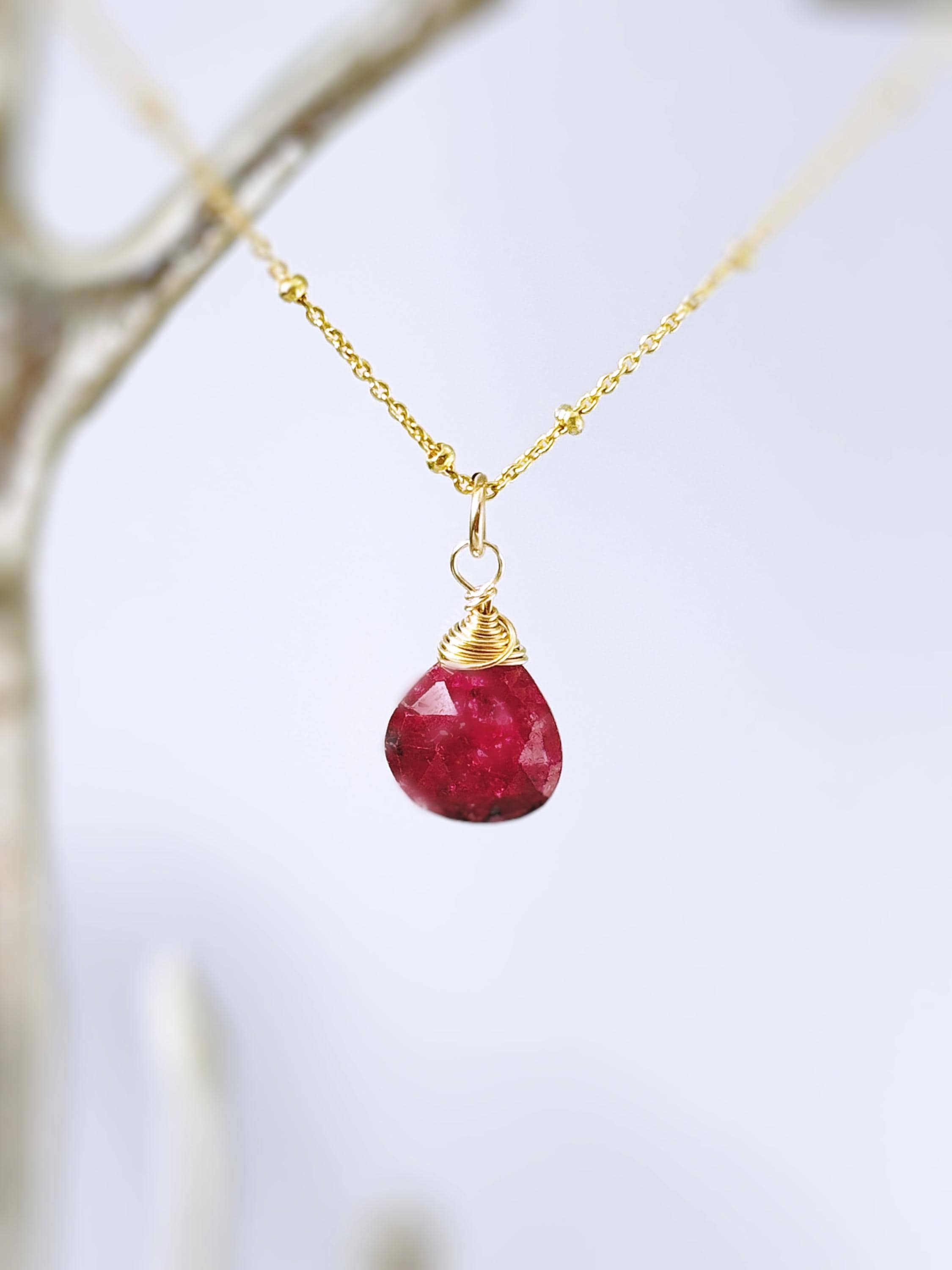 Dainty Genuine Ruby Necklace in Sterling Silver, 14k Gold, or Rose Gold