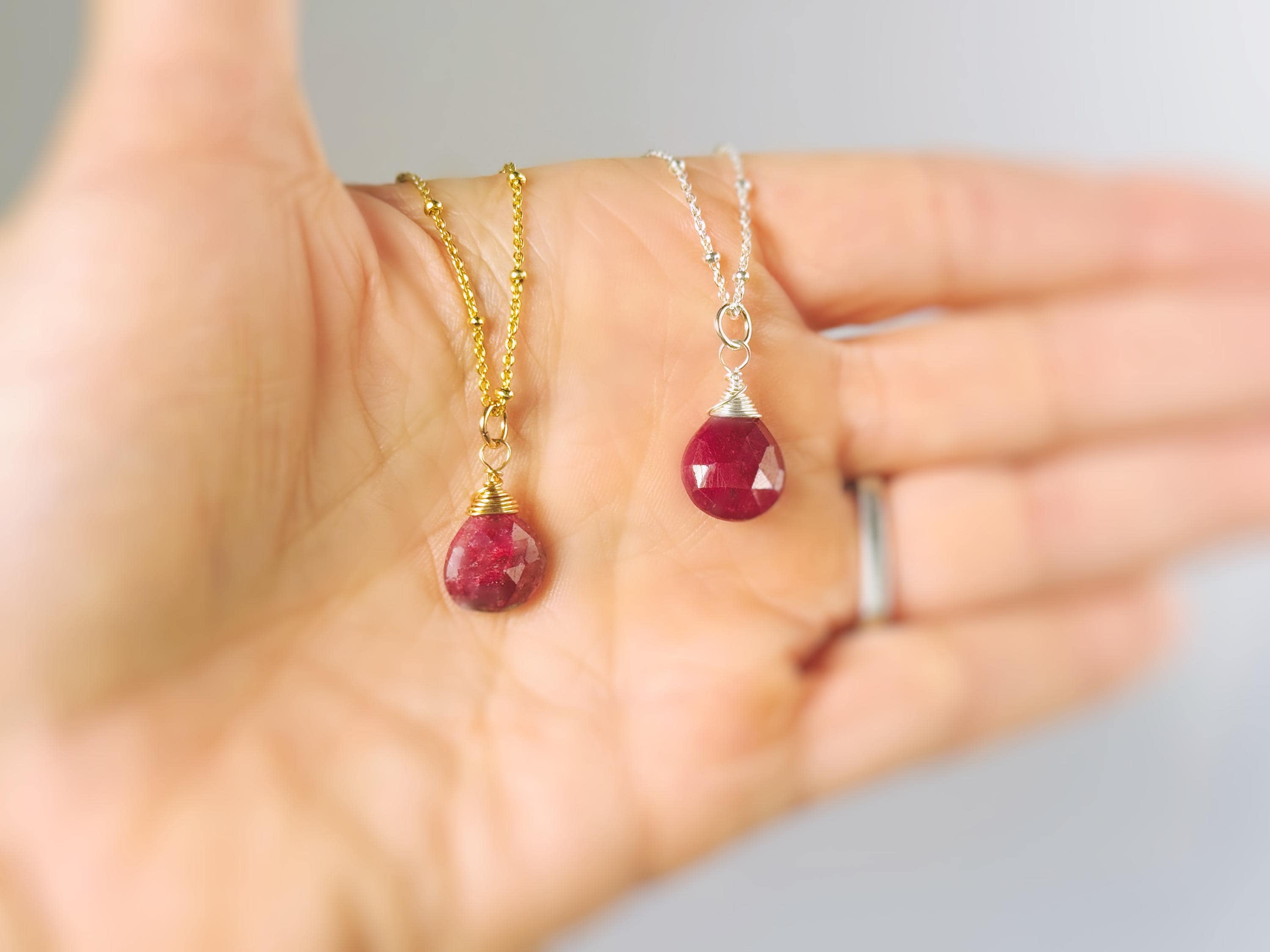Dainty Genuine Ruby Necklace in Sterling Silver, 14k Gold, or Rose Gold