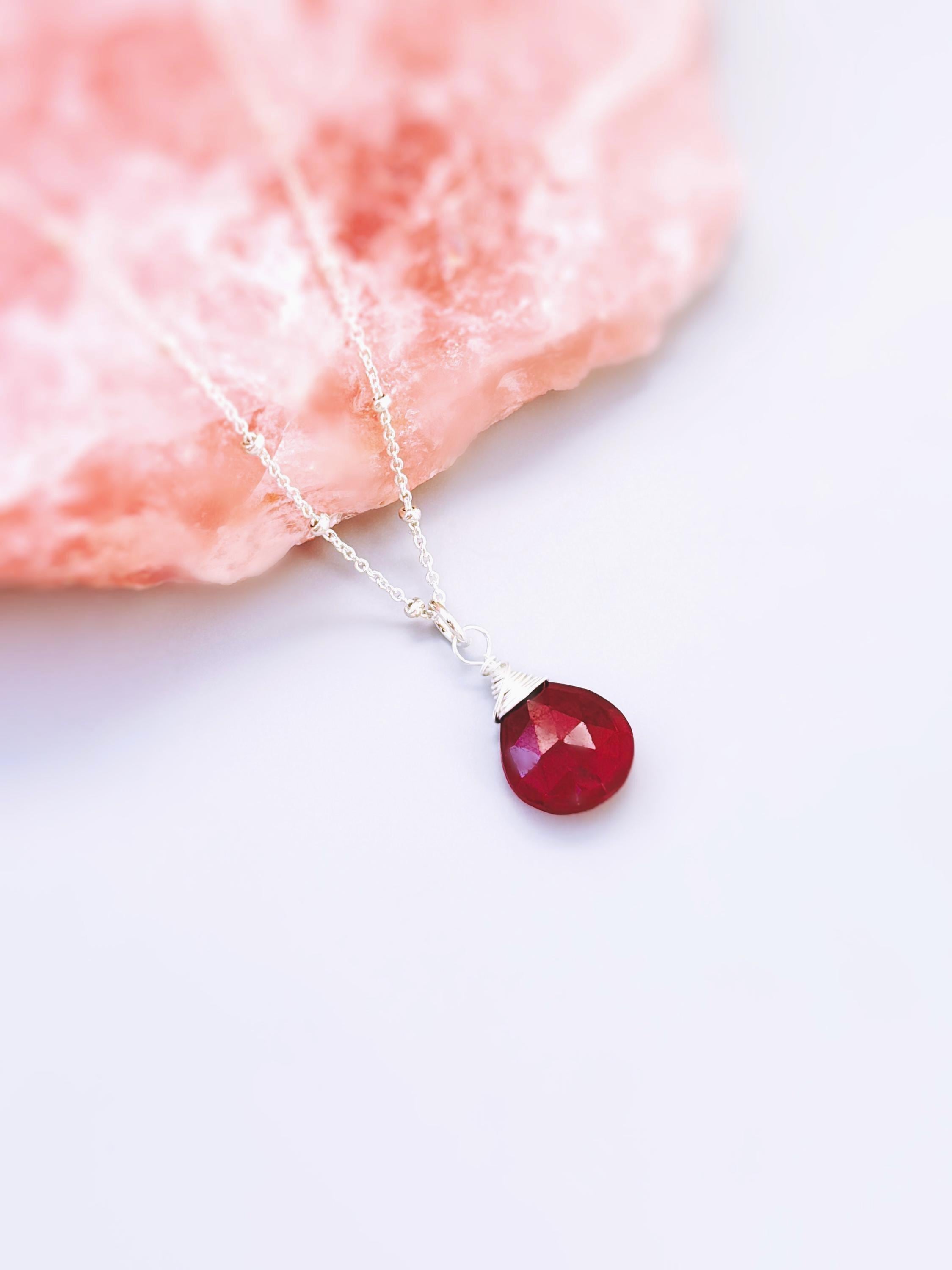 Dainty Ruby Necklace 14k Gold Fill, Sterling Silver July Birthstone Jewelry Faceted red Gemstone Pendant Handmade Gift for girlfriend, wife