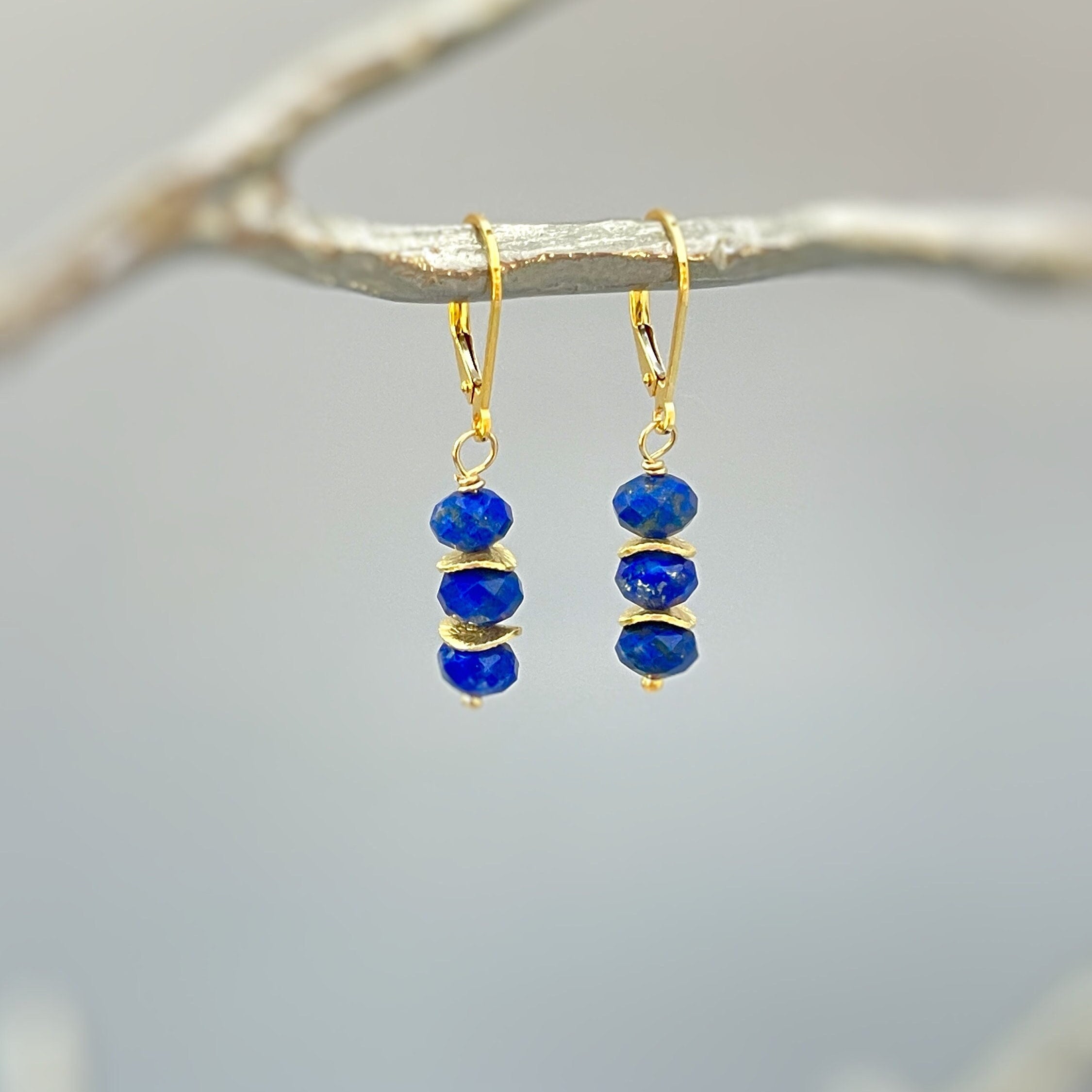 Lapis Lazuli Earrings dangle, 14k gold lightweight everyday jewelry