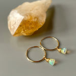 Dainty Opal Earrings 14k Gold, silver Dangle genuine Ethiopian Fire Opal Hoops natural real opal jewelry October Birth Stone gift for wife
