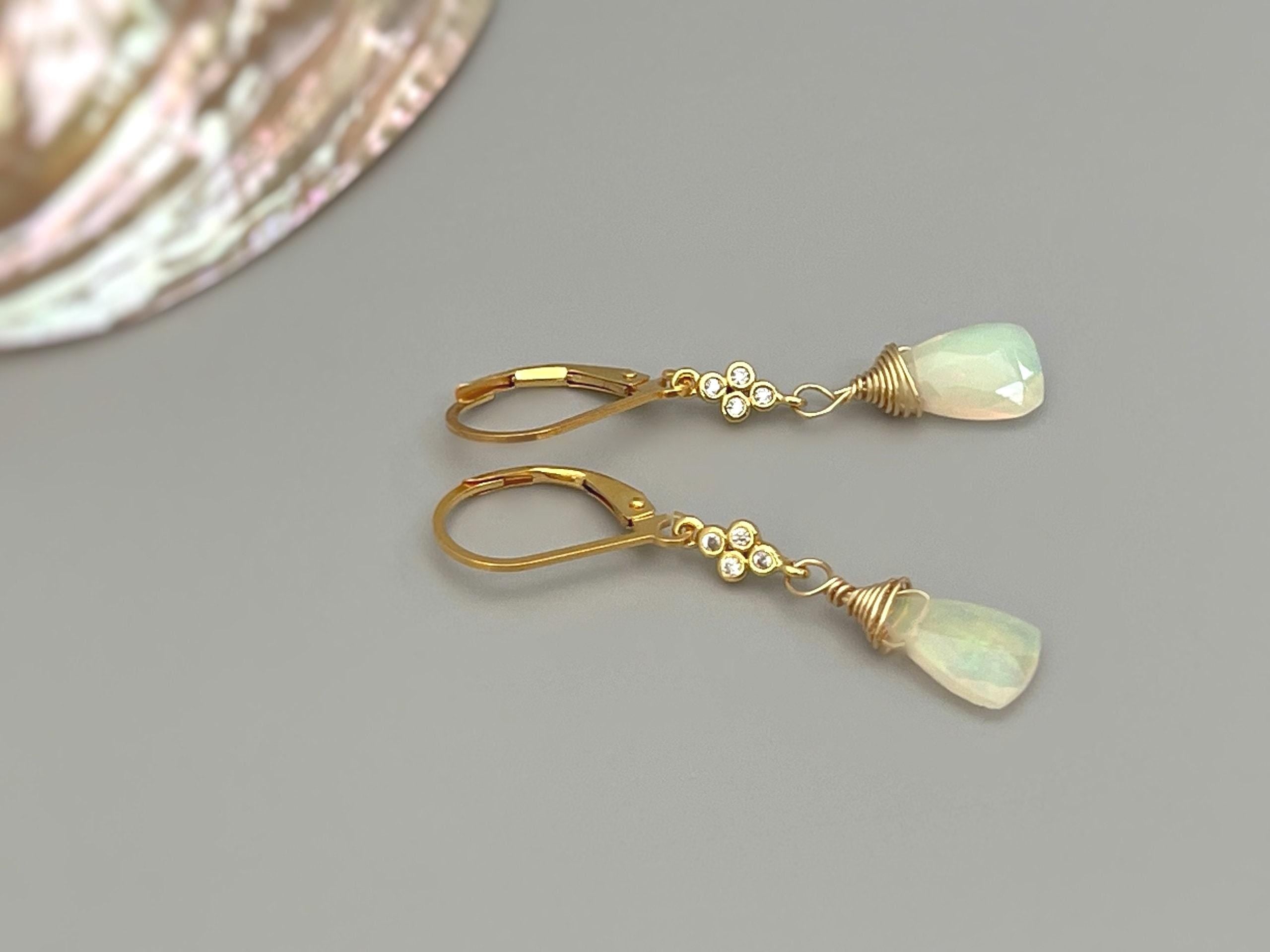 Opal earrings dangle, 14k Gold, Rose Gold, Sterling Silver dangly boho handmade crystal jewelry for women, bridesmaids, gift for wife