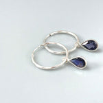 Iolite Hoop earrings Sterling Silver Dangly huggie earrings dainty gemstone earrings water sapphire handmade jewelry blue purple