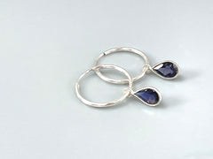 Iolite Hoop earrings Sterling Silver Dangly huggie earrings dainty gemstone earrings water sapphire handmade jewelry blue purple