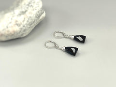 Onyx Earrings Dangle Sterling Silver 14k Gold Leverback  Dangling Teardrop Black Gemstone Dangle Earrings Minimalist Handmade Jewelry gift