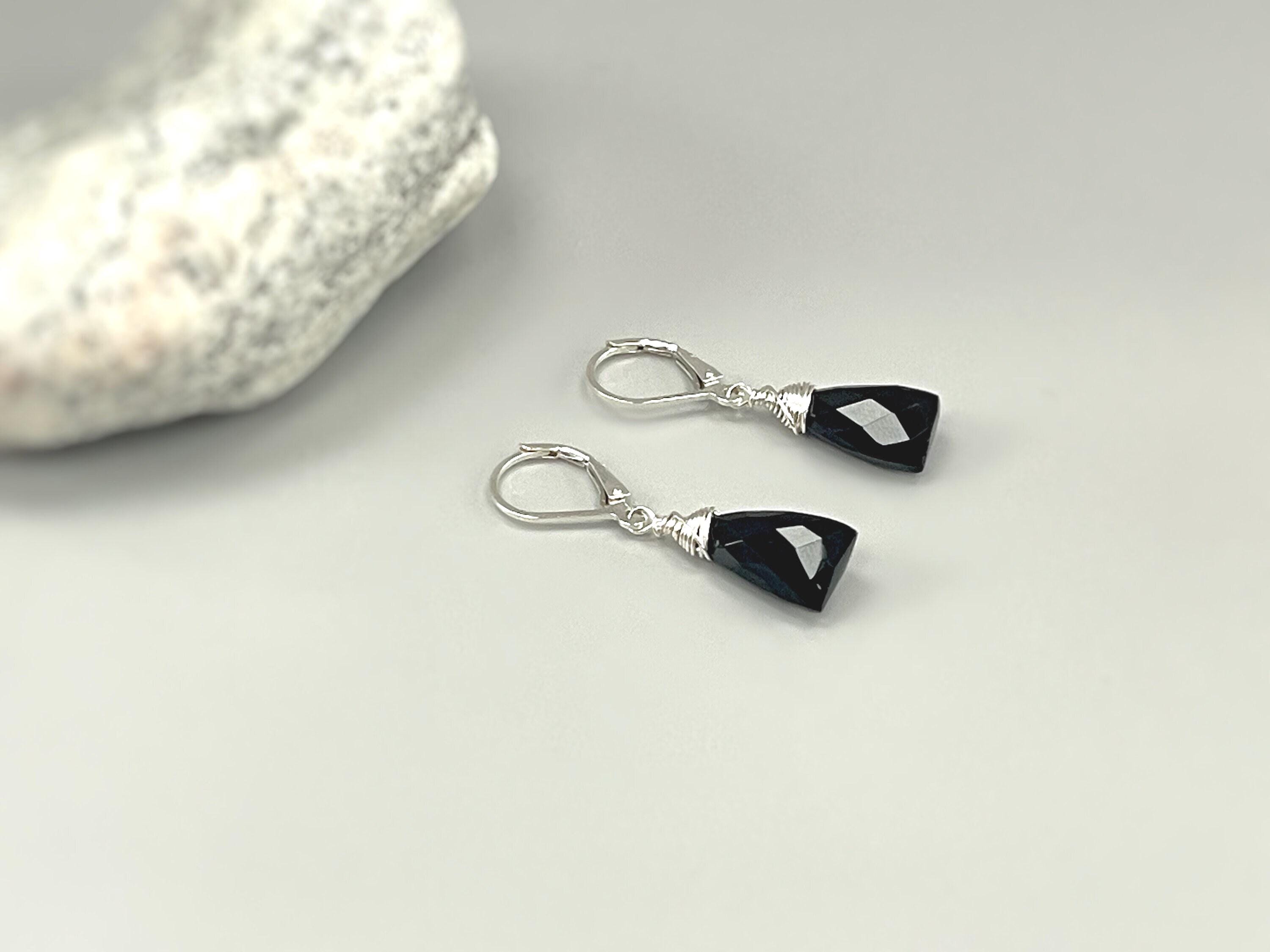 Long Silver Teardrop Facetted Black Onyx Earrings | 925 Sterling Silver, E15OF Long Silver Teardrop Facetted Black Onyx Earrings | 925 Sterling Silver, E15OF