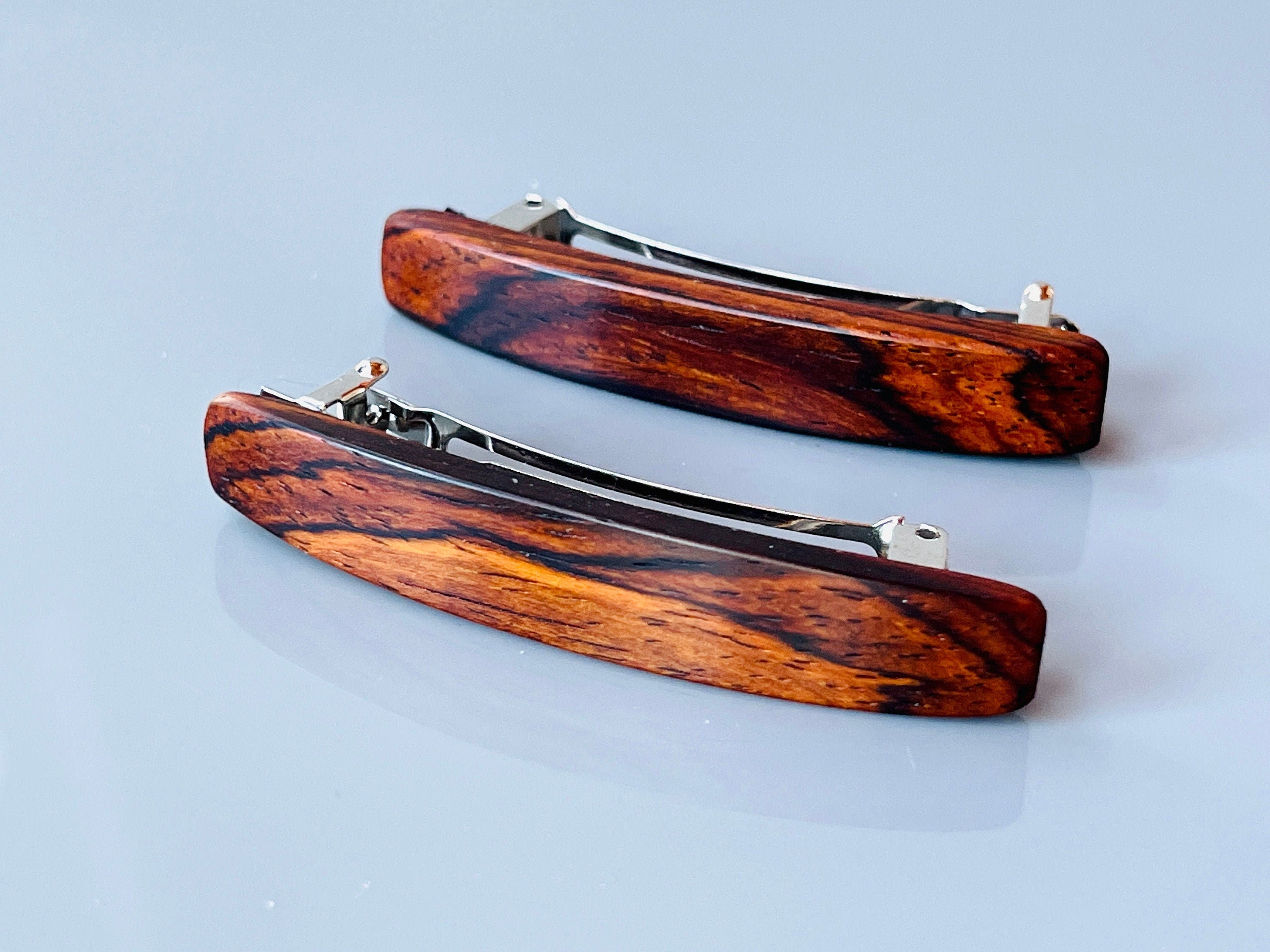 Wood Hair Clips for Women Cocobolo rosewood hair barrettes for short  hair accessories red wood metal barrettes  5th anniversary gift