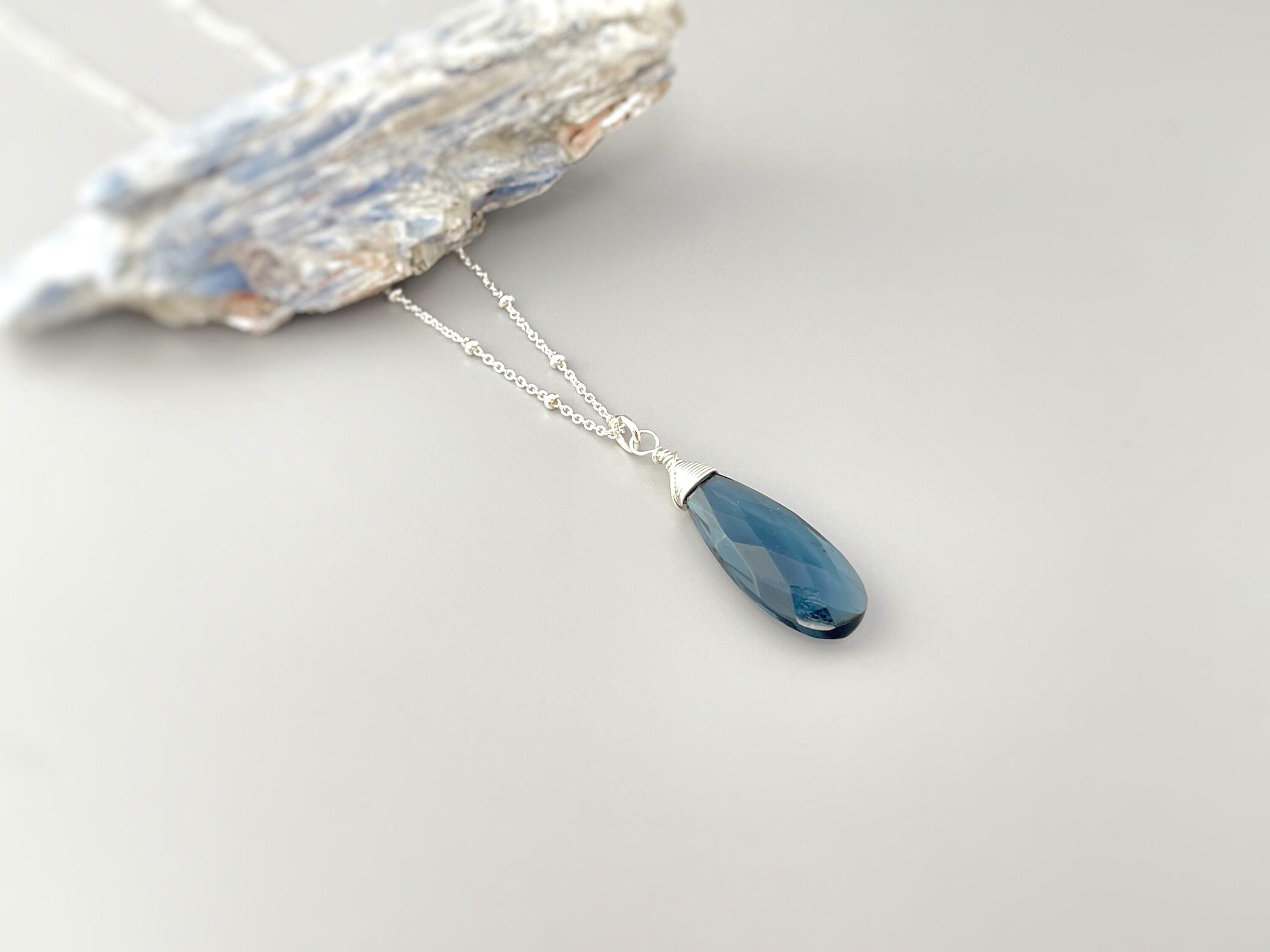 London Blue Necklace Handmade Topaz Quartz pendant Sterling Silver 14k gold fill Rose Gold Blue gemstone Jewelry layering necklace for women