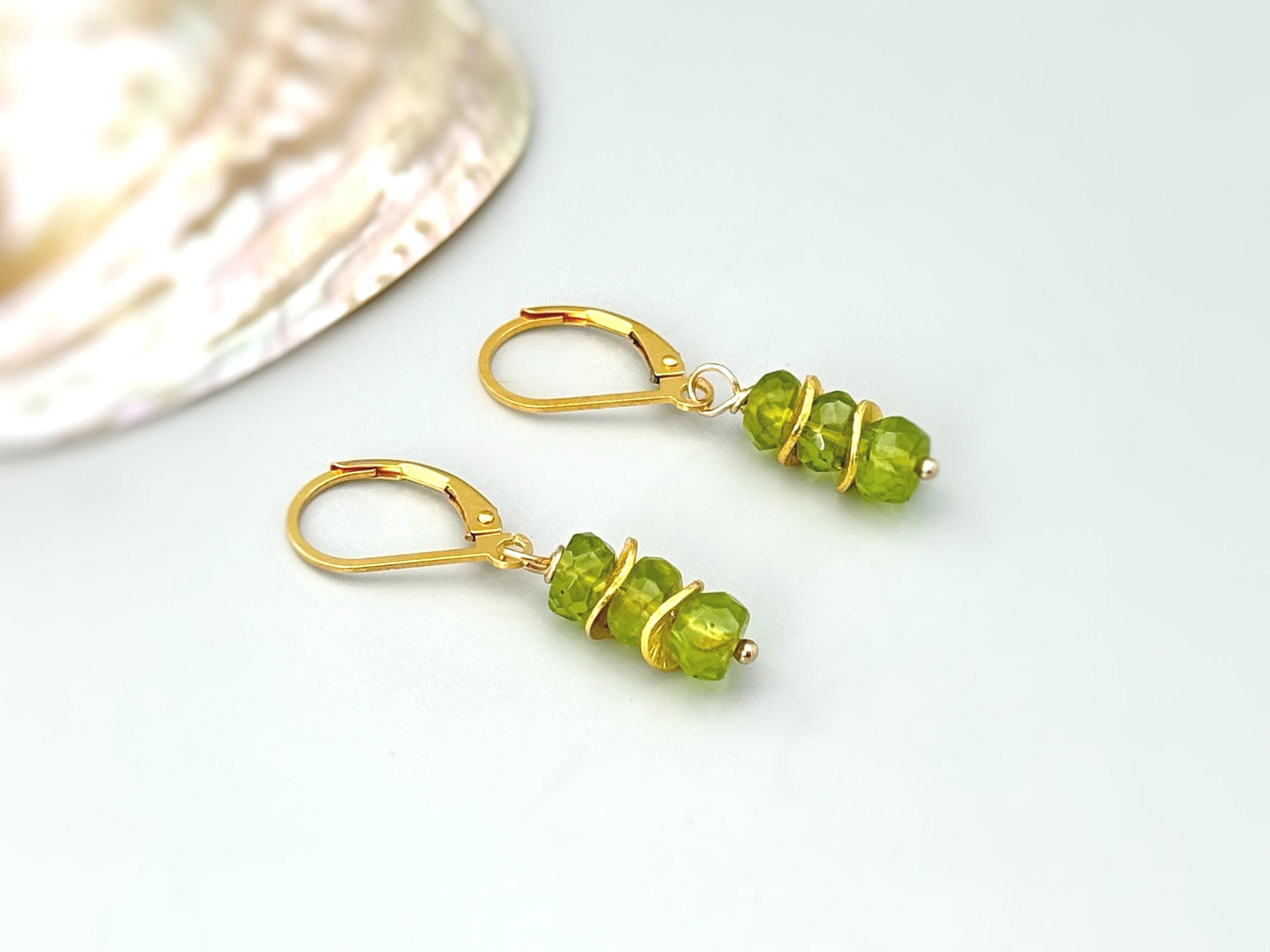 Peridot Earrings dangle, drop 14k gold, sterling silver, rose gold dangly green gemstone lightweight August Birthstone jewelry for women mom