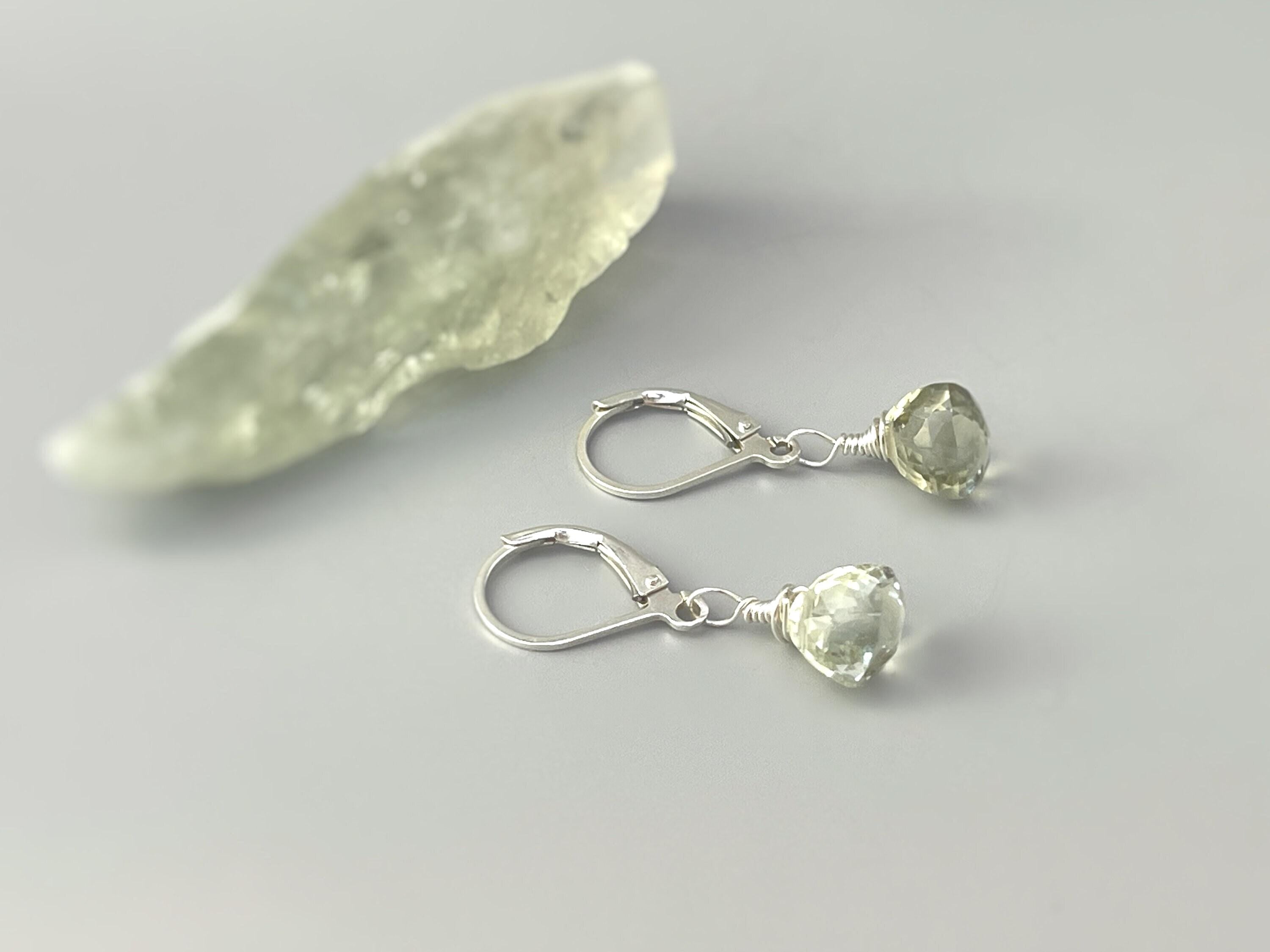 Dainty Green Amethyst earrings dangle Sterling Silver, 14k gold, Rose Gold Dainty tear drop crystal drops dangly sage mint gemstone jewelry