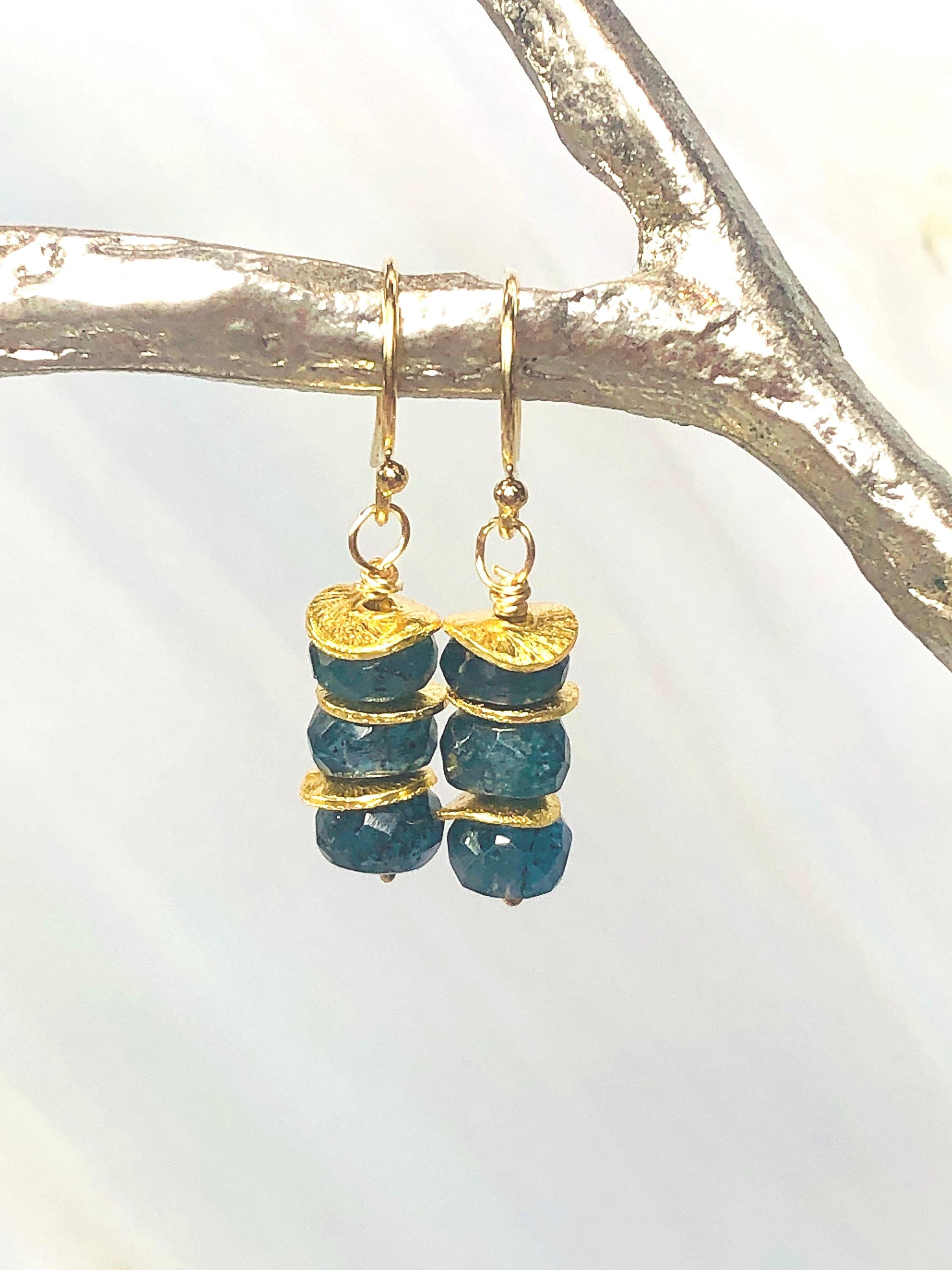 Dainty Moss Kyanite Earrings, gold