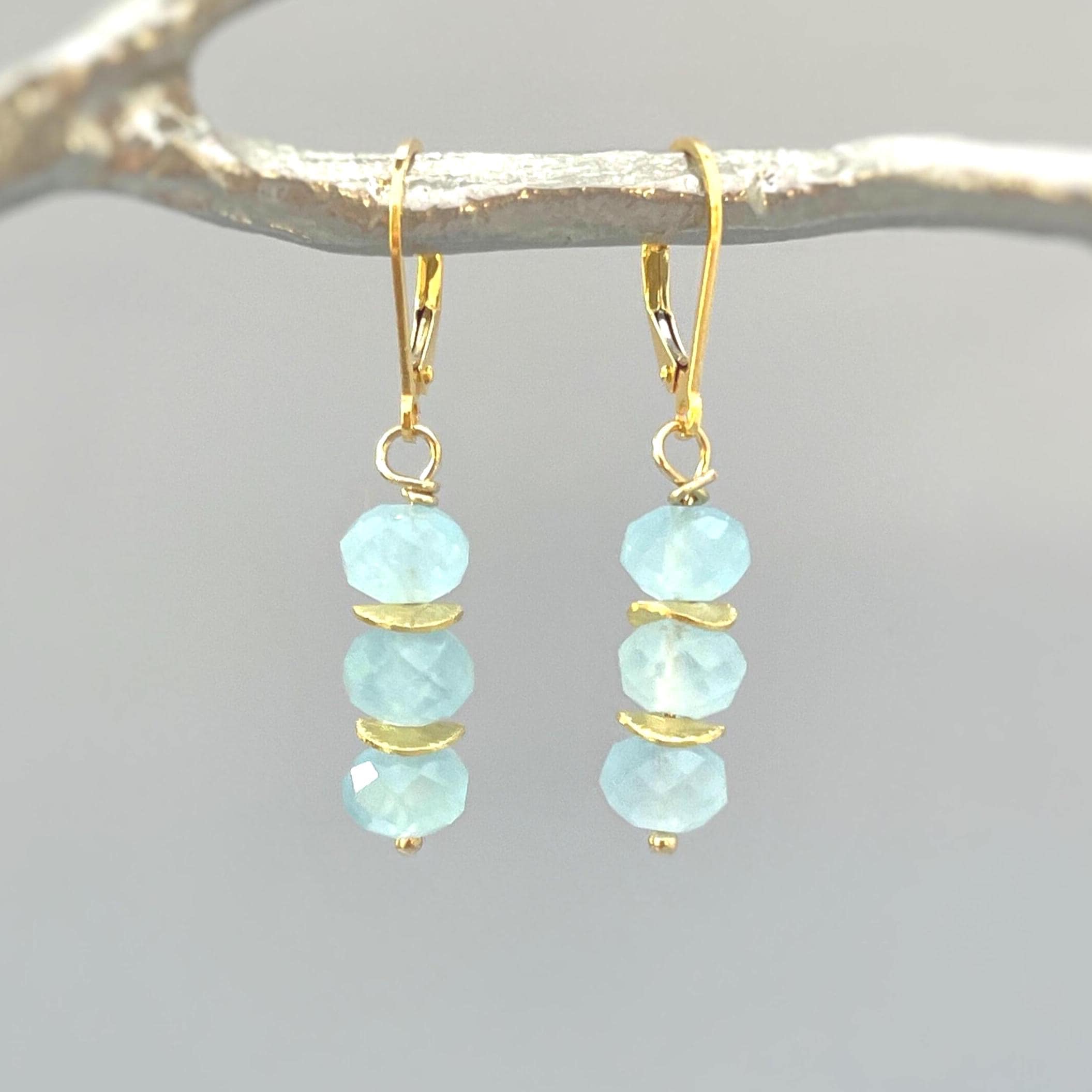 Aquamarine earrings dangle, Gold Sterling Silver, Boho, 14k Rose Gold dangly handmade March Birthstone artisan gemstone jewelry for women