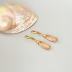 Morganite Earrings 14k Gold dangle pink peach champagne silver, rose gold tear drop dangly crystal earrings handmade Jewelry gift for wife
