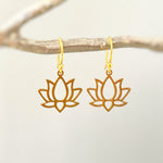 Gold Lotus Flower Earrings, water lily dangle earrings